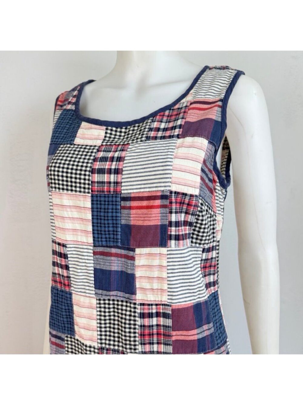 Vintage Patchwork Madras Dress Size Medium Y2K Tommy Hilfiger Plaid Cotton Patc - Picture 6 of 9
